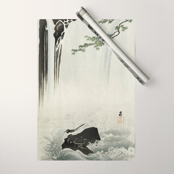 Ohara Koson, Bird And Waterfall -Vintage Japanese Woodblock Print  Wrapping Paper Gallery Image 1