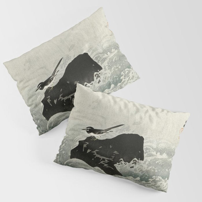 Ohara Koson, Bird And Waterfall -Vintage Japanese Woodblock Print  Pillow Sham Gallery Image 3