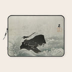 Ohara Koson, Bird And Waterfall -Vintage Japanese Woodblock Print  Laptop Sleeve Gallery Image 1