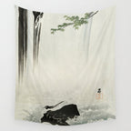 Ohara Koson, Bird And Waterfall -Vintage Japanese Woodblock Print  Wall Tapestry Gallery Image 4