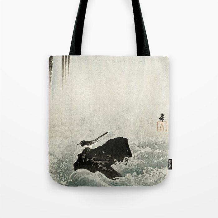 Ohara Koson, Bird And Waterfall -Vintage Japanese Woodblock Print  Tote Bag Gallery Image 1