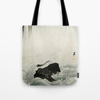 Ohara Koson, Bird And Waterfall -Vintage Japanese Woodblock Print  Tote Bag Gallery Image 1
