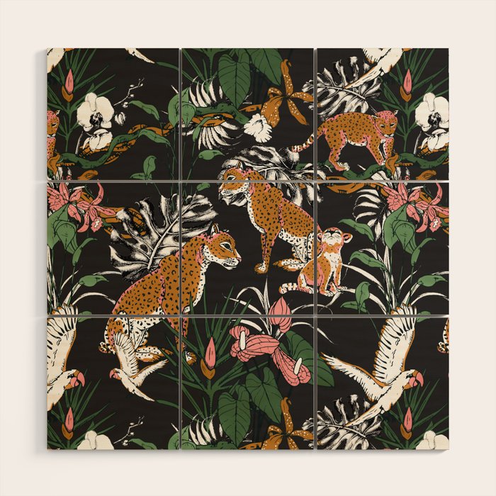 Leopards at night Wood Wall Art Gallery Image 1
