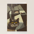 Inagaki Tomoo Vintage Japanese Woodblock print mid century Modern Cubism Art Cats Feline Stationery Card Gallery Image 2