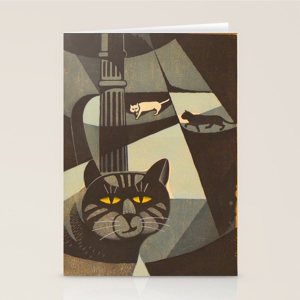 Inagaki Tomoo Vintage Japanese Woodblock print mid century Modern Cubism Art Cats Feline Stationery Card Gallery Image 2