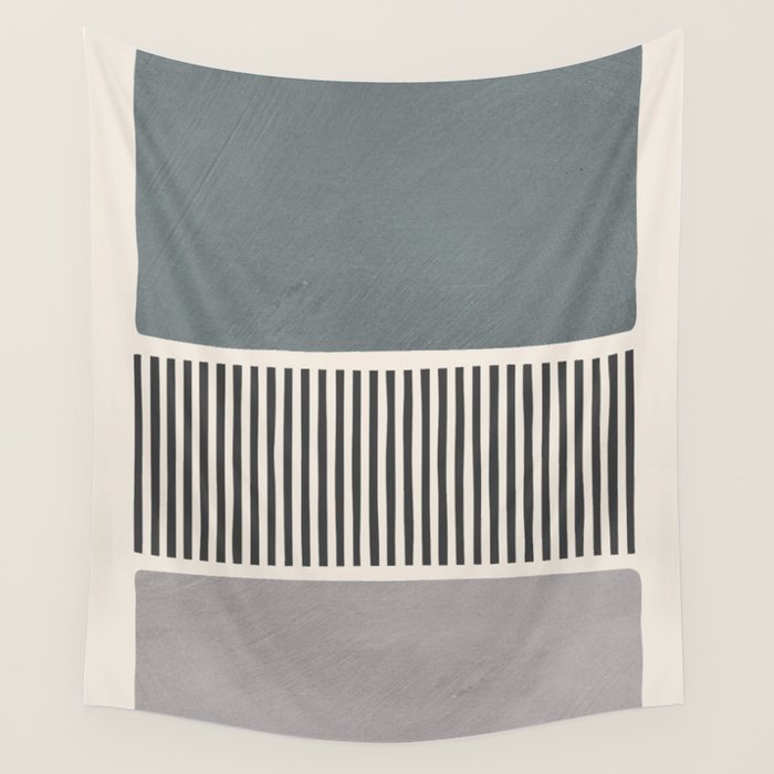 Gray Beige Black Lines Minimalist Wall Tapestry Gallery Image 4