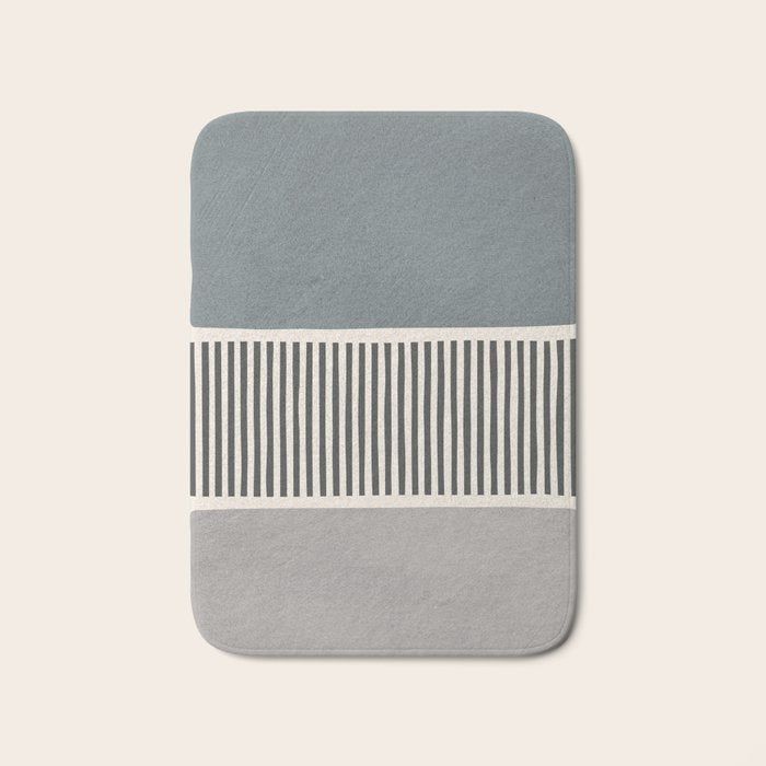 Gray Beige Black Lines Minimalist Bath Mat Gallery Image 1