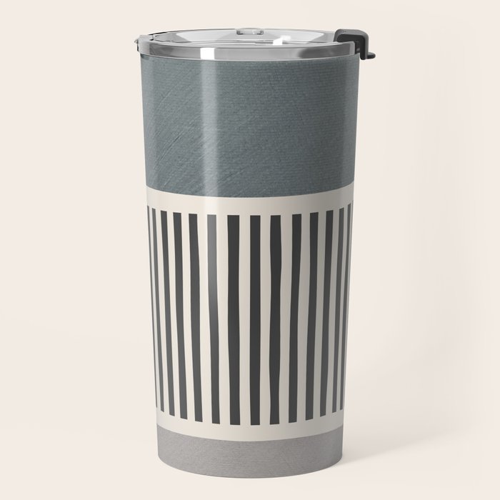 Gray Beige Black Lines Minimalist Travel Mug Gallery Image 2