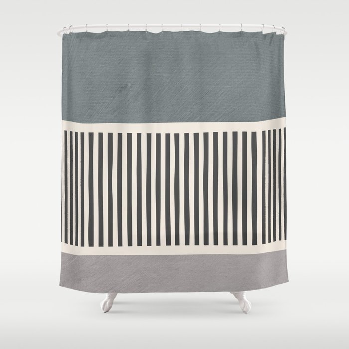 Gray Beige Black Lines Minimalist Shower Curtain Gallery Image 1