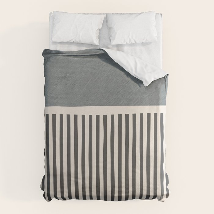 Gray Beige Black Lines Minimalist Duvet Cover Gallery Image 6