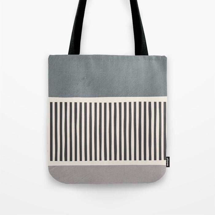 Gray Beige Black Lines Minimalist Tote Bag Gallery Image 1