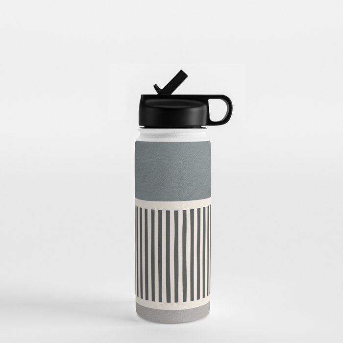 Gray Beige Black Lines Minimalist Water Bottle Gallery Image 1