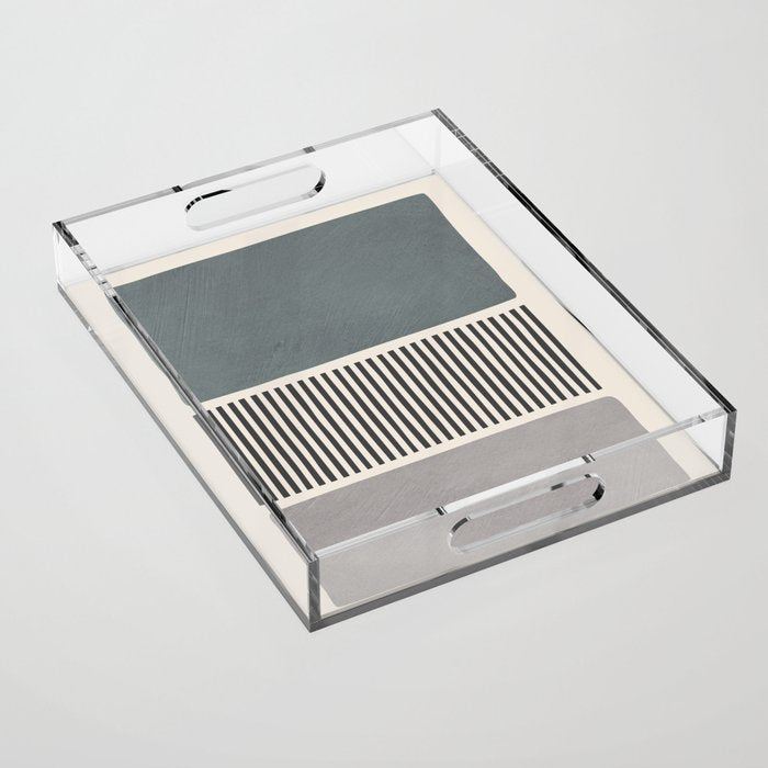 Gray Beige Black Lines Minimalist Acrylic Tray Gallery Image 1