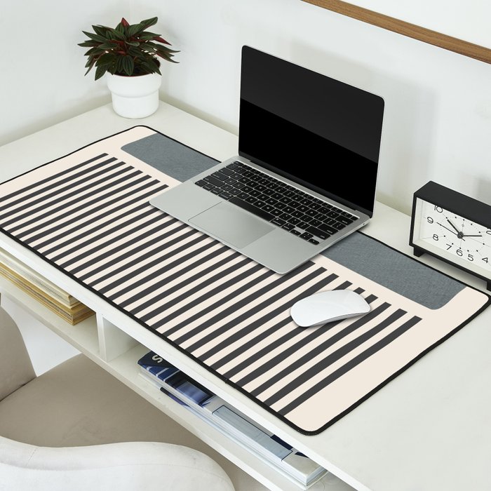 Gray Beige Black Lines Minimalist Desk Mat Gallery Image 2