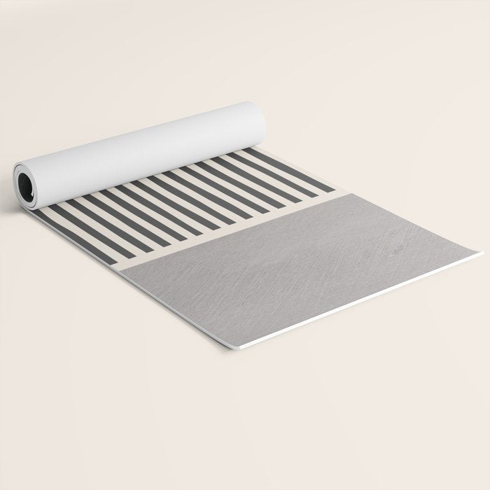 Gray Beige Black Lines Minimalist Yoga Mat Gallery Image 2