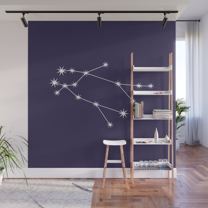 Gemini Zodiac Star Constellation Line Art Dark Purple Wall Mural Gallery Image 1