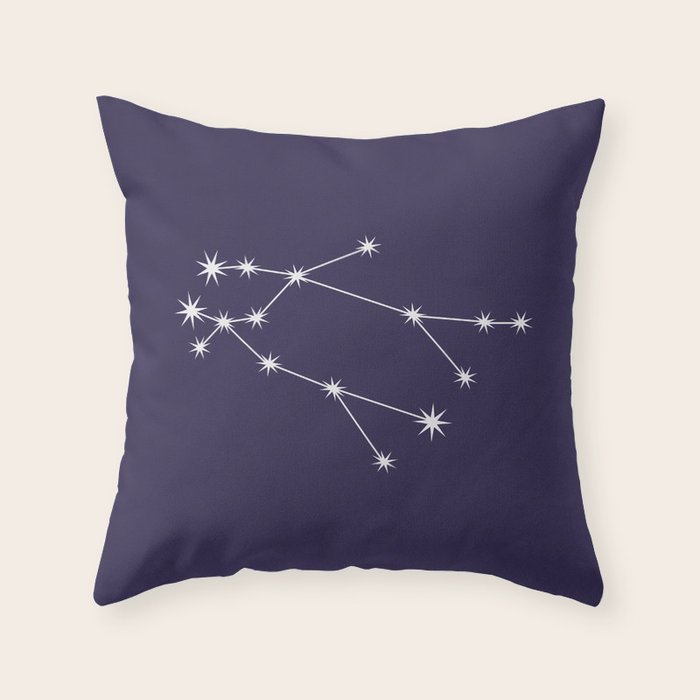 Gemini Zodiac Star Constellation Line Art Dark Purple Throw Pillow Gallery Image 6
