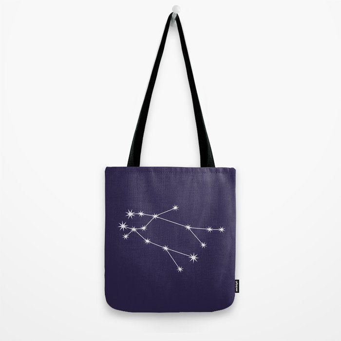 Gemini Zodiac Star Constellation Line Art Dark Purple Tote Bag Gallery Image 2