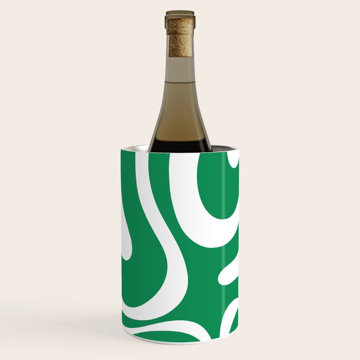 Green and White Retro Modern Liquid Swirl Abstract Pattern Wine Chiller Gallery Image 3
