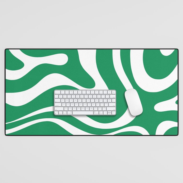 Green and White Retro Modern Liquid Swirl Abstract Pattern Desk Mat Gallery Image 1
