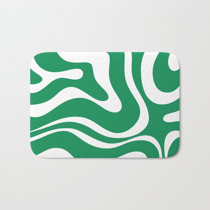 Green and White Retro Modern Liquid Swirl Abstract Pattern Bath Mat Gallery Image 1