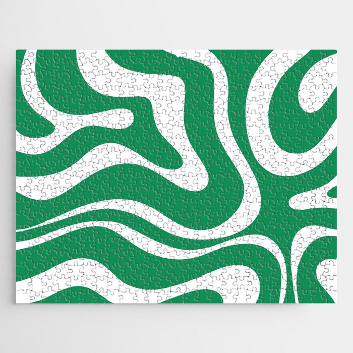 Green and White Retro Modern Liquid Swirl Abstract Pattern Jigsaw Puzzle Gallery Image 1