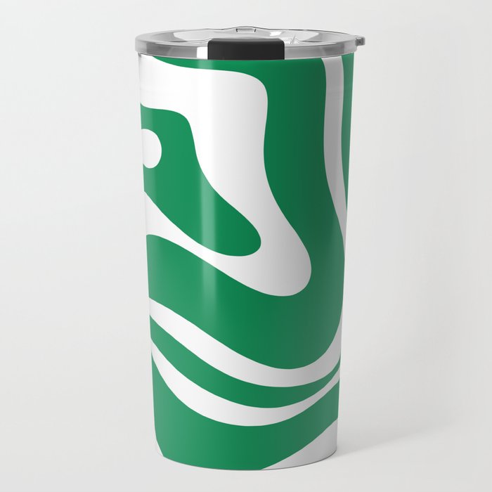 Green and White Retro Modern Liquid Swirl Abstract Pattern Travel Mug Gallery Image 1