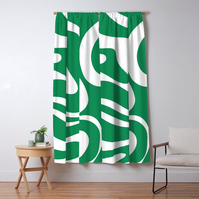 Green and White Retro Modern Liquid Swirl Abstract Pattern Window Curtain Gallery Image 5