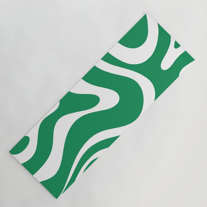 Green and White Retro Modern Liquid Swirl Abstract Pattern Yoga Mat Gallery Image 1