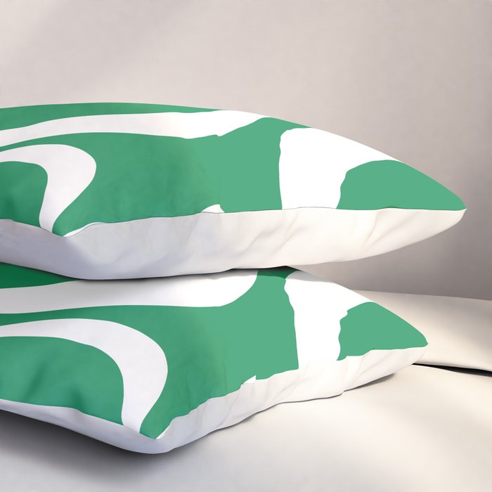 Green and White Retro Modern Liquid Swirl Abstract Pattern Pillow Sham Gallery Image 3