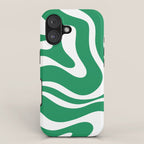 Green and White Retro Modern Liquid Swirl Abstract Pattern iPhone Case Gallery Image 1
