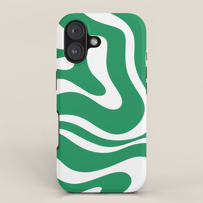 Green and White Retro Modern Liquid Swirl Abstract Pattern iPhone Case Gallery Image 1