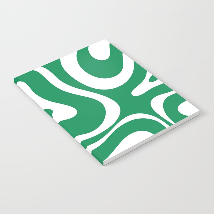 Green and White Retro Modern Liquid Swirl Abstract Pattern Notebook