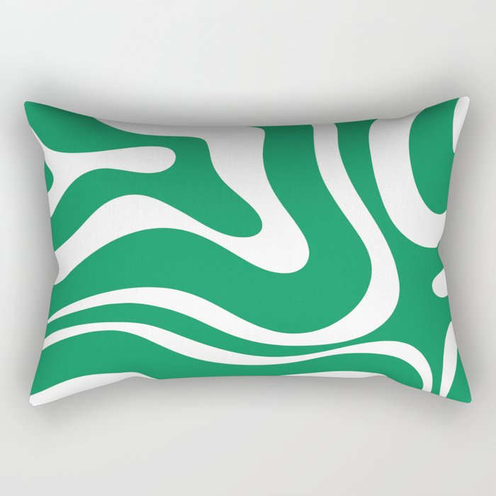 Green and White Retro Modern Liquid Swirl Abstract Pattern Rectangular Pillow Gallery Image 2