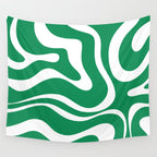 Green and White Retro Modern Liquid Swirl Abstract Pattern Wall Tapestry Gallery Image 4