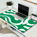 Green and White Retro Modern Liquid Swirl Abstract Pattern Desk Mat Gallery Image 2