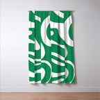 Green and White Retro Modern Liquid Swirl Abstract Pattern Window Curtain Gallery Image 3