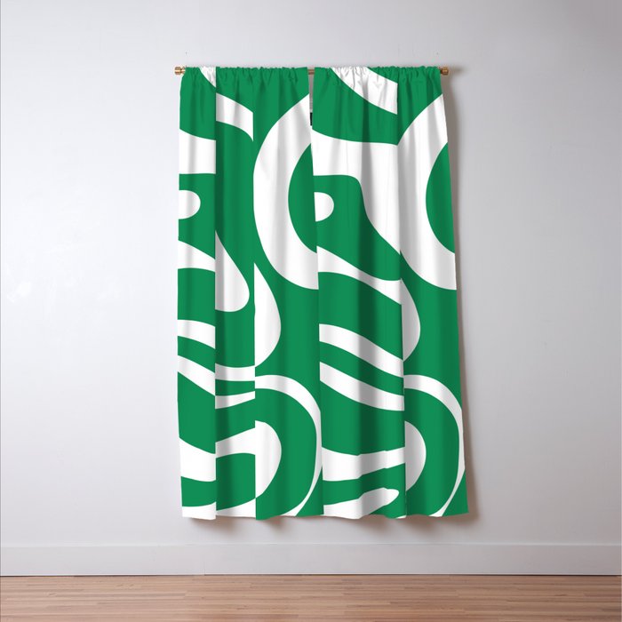 Green and White Retro Modern Liquid Swirl Abstract Pattern Window Curtain Gallery Image 3