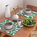 Green and White Retro Modern Liquid Swirl Abstract Pattern Placemat Gallery Image 2