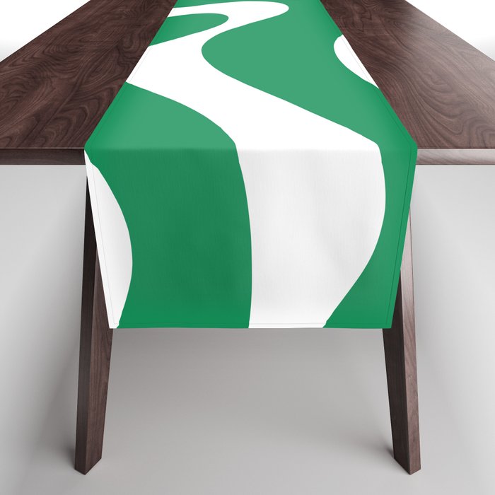 Green and White Retro Modern Liquid Swirl Abstract Pattern Table Runner Gallery Image 1