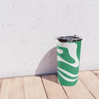 Green and White Retro Modern Liquid Swirl Abstract Pattern Travel Mug Gallery Image 4