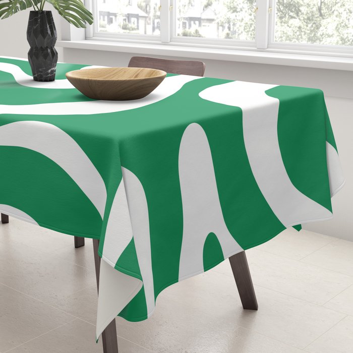 Green and White Retro Modern Liquid Swirl Abstract Pattern Tablecloth Gallery Image 3