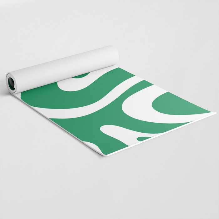 Green and White Retro Modern Liquid Swirl Abstract Pattern Yoga Mat Gallery Image 2