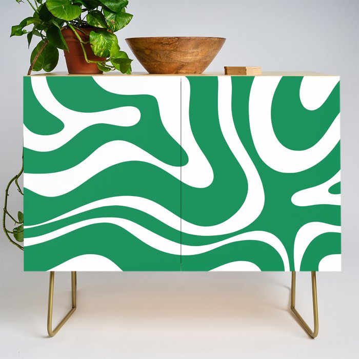 Green and White Retro Modern Liquid Swirl Abstract Pattern Credenza Gallery Image 1