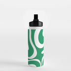 Green and White Retro Modern Liquid Swirl Abstract Pattern Water Bottle Gallery Image 2