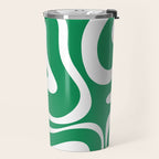 Green and White Retro Modern Liquid Swirl Abstract Pattern Travel Mug Gallery Image 2