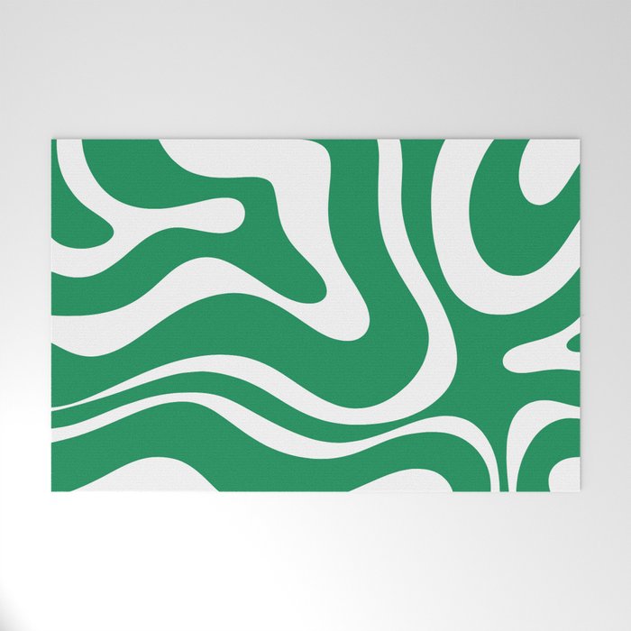 Green and White Retro Modern Liquid Swirl Abstract Pattern Welcome Mat Gallery Image 1