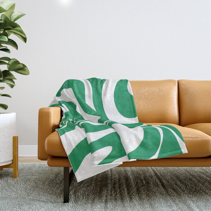 Green and White Retro Modern Liquid Swirl Abstract Pattern Throw Blanket Gallery Image 1