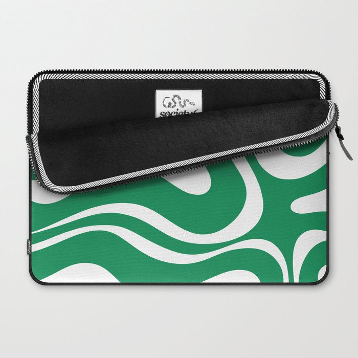 Green and White Retro Modern Liquid Swirl Abstract Pattern Laptop Sleeve Gallery Image 2