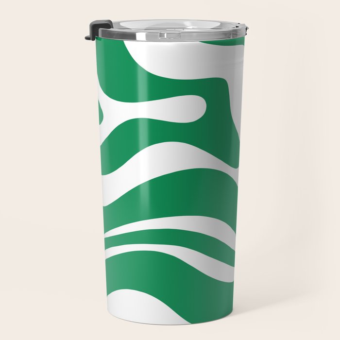 Green and White Retro Modern Liquid Swirl Abstract Pattern Travel Mug Gallery Image 3
